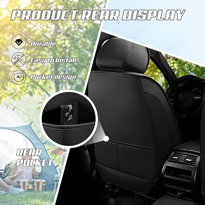 Car Seat Covers Fit for Toyota rav4 2000-2026, Stylish Sport Seat Covers, Waterproof Wear-Resistant Premium Nappa Leather Car Seat Cover.(Full Set with Pillow/Black White)