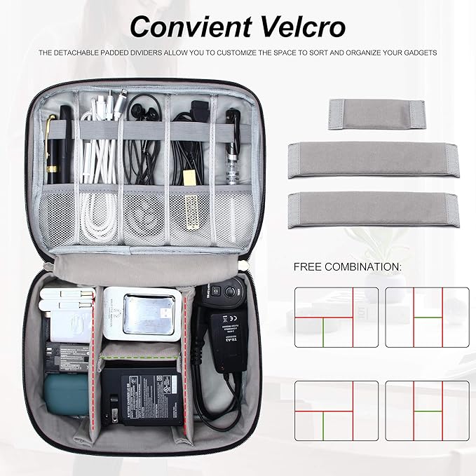 SELLYFELLY Electronic Bag Travel Cable Accessories Bag Waterproof Double Layer Electronics Organizer Portable Storage Case for Cable, Cord, Charger, Phone, Adapter, Power Bank, Kindle, Hard Drives
