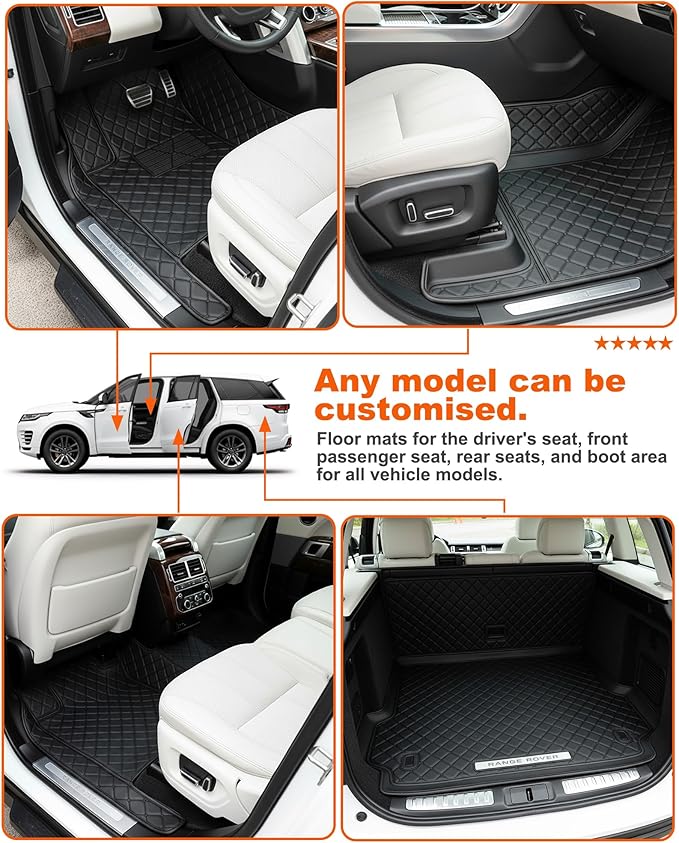 All-Weather car Floor MATS-Suitable for 99% of car Models,Leather car mat, offering Personalized Embroidery and Multiple Color Options,Provide Protection for car Rug (Gray)
