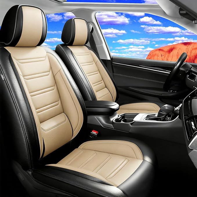 Fit CX-3 Car Seat Covers for Select Mazda CX3 2016-2024, Premium Full Coverage Leather, Airbag Compatible, Waterproof All Weather Seat Protector, Front Pair Black+Beige