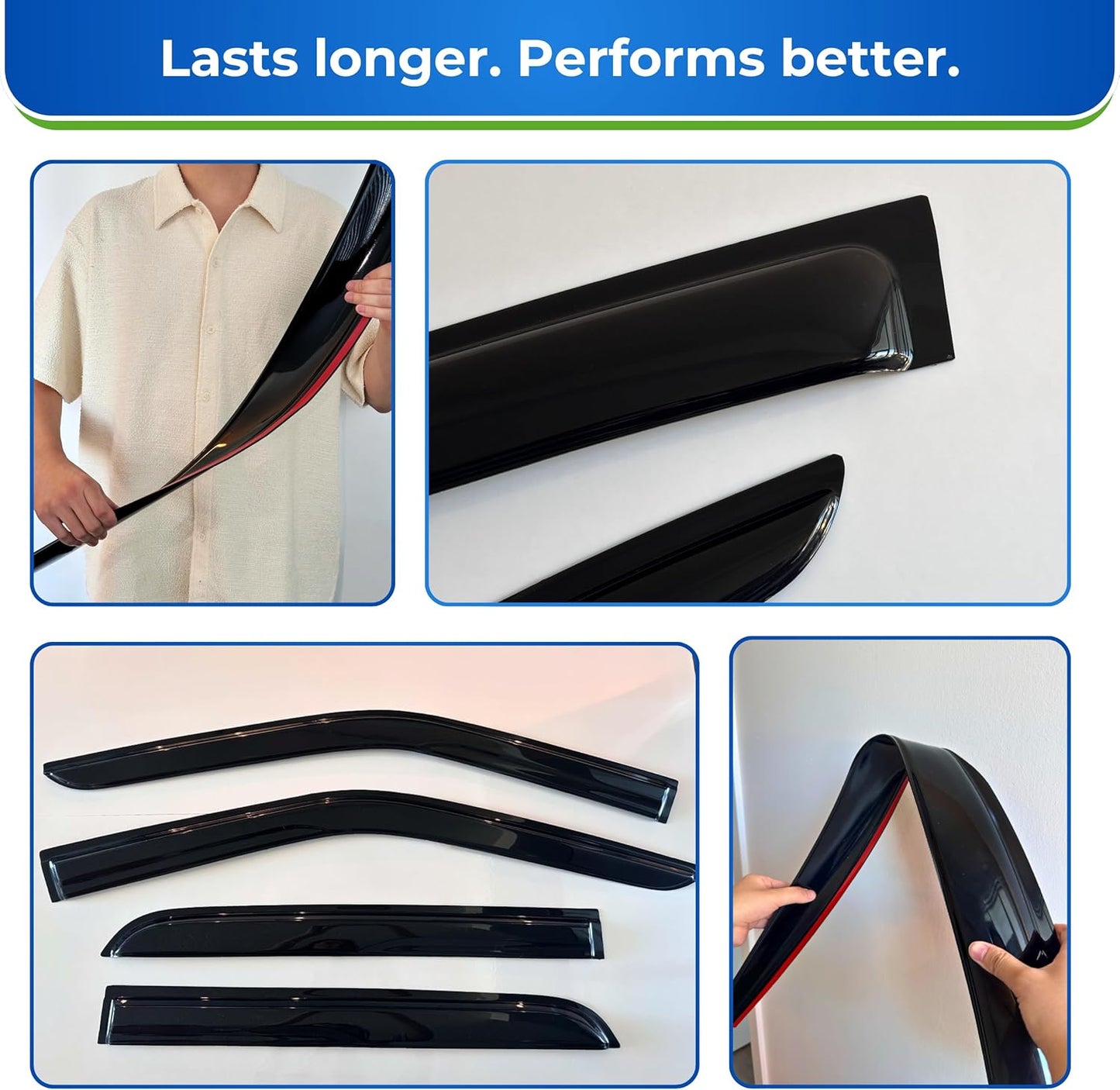 KPY Window Visor Compatible with Toyota Highlander & Highlander Hybrid 2001-2007, 4PC Rain Guard Side Window Vent Deflectors Tape-On Mugen Style, 2001 2002 2003 2004 2005 2006 2007