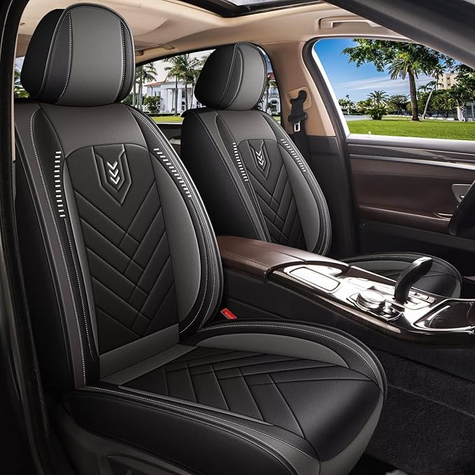 AOMSAZTO Car Seat Covers Fit for Cadillac XT5 2017-2026 Seat Cover 5-Seater Full Set Waterproof Faux Leather Automotive Auto Interior Protector Cushion(5 Seats,Grey)