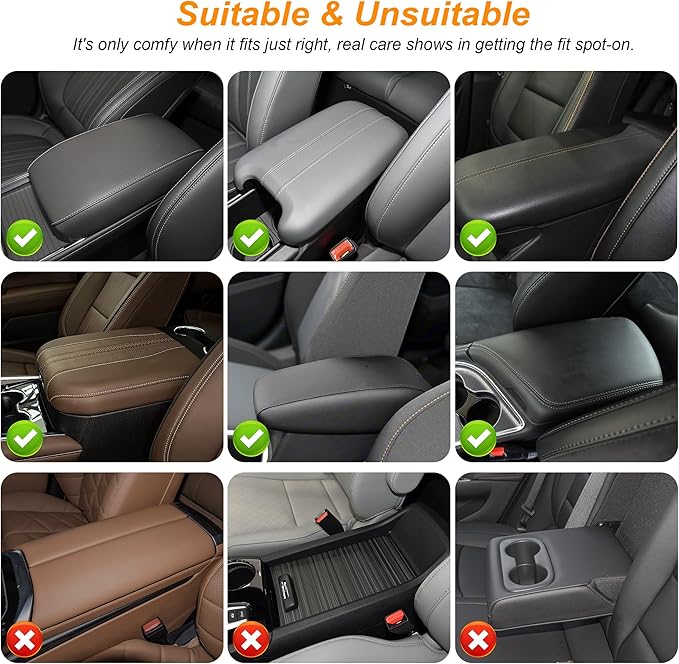 Center Console Cover for Cars Fit for Jeep Cherokee Leather Armrest Covers with 2 Storage Bags(Grey)