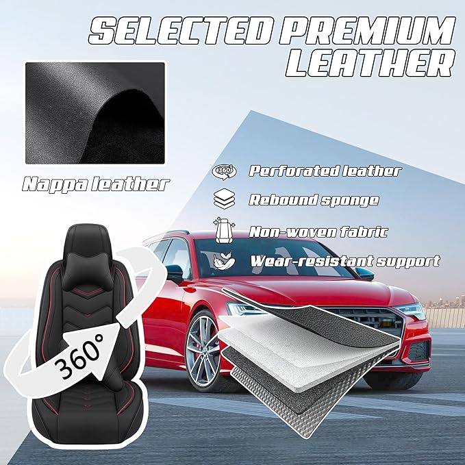 Car Seat Covers Fit for Infiniti g37 2000-2026, Stylish Sport Seat Covers, Waterproof Wear-Resistant Premium Nappa Leather Car Seat Cover.(2 Pcs Front with Pillow/Black)