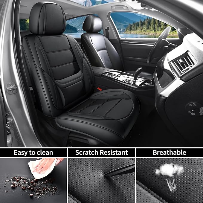Car Seat Covers Full Set Custom Fit for Ford Fusion 2007-2020 - Premium Faux Leather with Lumbar Support, Waterproof, Breathable, Anti-Slip, Easy to Install &Protectors (Black,Full Set)