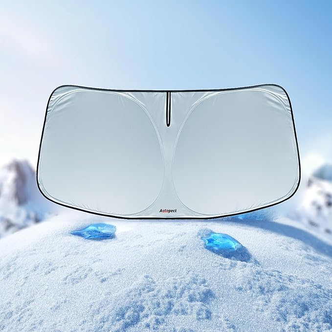 Windshield Sun Shade for Hyundai Tucson 2022 2023 2024 2025 2026 – Custom Fit Sun Shield with Mirror Cut‑Out, Blocks Heat & UV, Foldable with Storage Pouch - Hyundai Tucson Windshield Sunshade