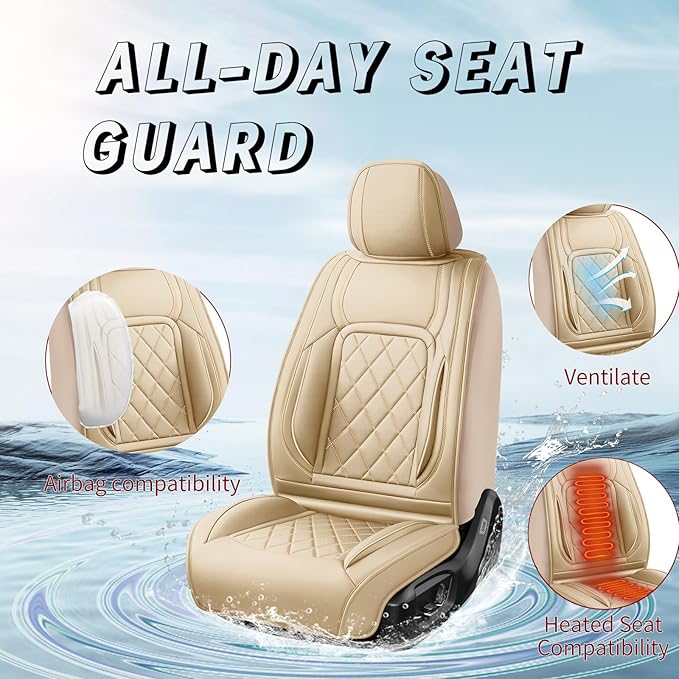 Fit HRV Car Seat Covers Compatible with Honda HRV 2016-2025 2026, Premium Leather Breathable, Wear Resistant, Airbag Compatible, All-Weather Protection & Full Coverage, Full Set Beige