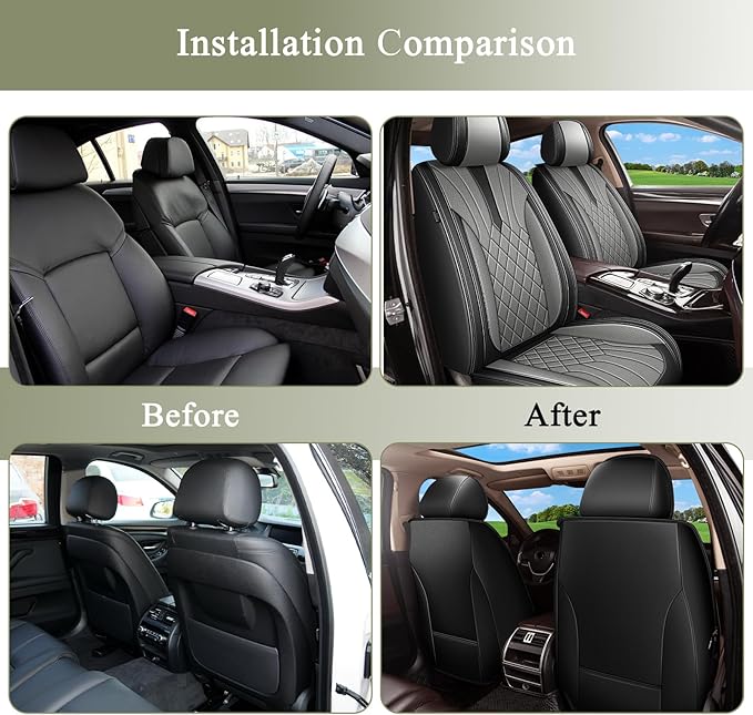 Car Seat Covers Front Pair for Honda HR-V/HRV 2016-2026: Breathable Perforated Leather Seat Cover (Black&Grey)