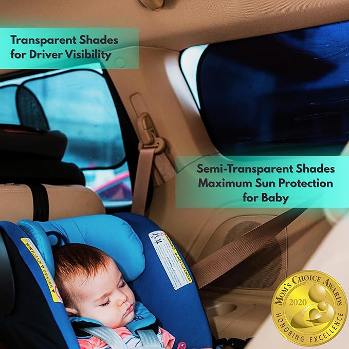 Car Window Shades - Certified 99.79% UVA & 99.95% UVB Sun Protection. Award Winning car Sun Shade for Side Windows. 4 Pack Transparent Shades 20" x 12" - Car Accessories Interior by Kinder Fluff