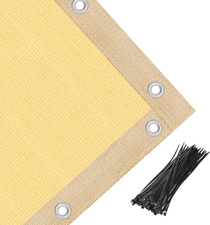Amagenix 90% Shade Fabric 13'X 20' Sand Sun Shade Cloth with Grommets for Pergola Replacement Shade Cover Canopy, Heavy Duty, Cable Zip Ties Included (We Customized)