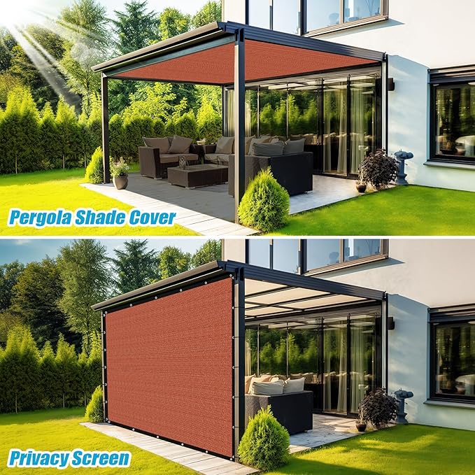 Amagenix 90% Pergola Shade Cover 10' X 24' Sun Shade Cloth with Grommets for Outdoor Garden Patio Porch, Commercial Grade 200 GSM - Cable Zip Ties Included (We Customized) GN108, Rust Red