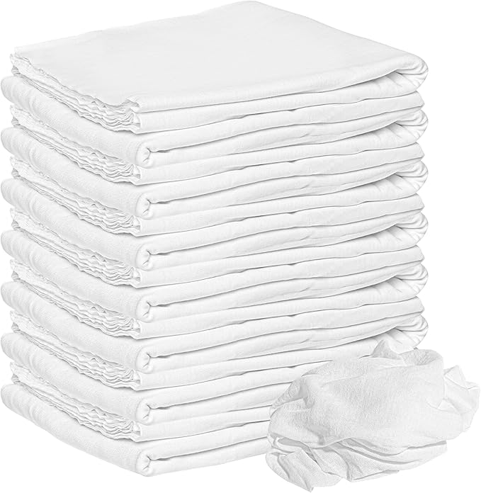 Nabob Wipers New Lint Free Cloth (75 Pack) - 100% Cotton Cleaning Rags Exact Cut - Premium White Rags for Cleaning House - White Rags for Dusting, Staining, Polishing, Painting 18"x18"