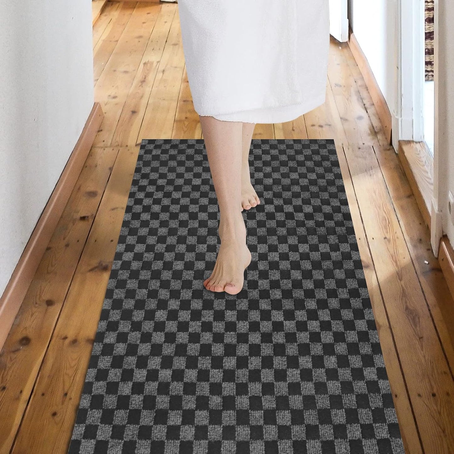 Custom Size Backed Non-Slip Area Rugs Runner, Easy Clean, Waterproof Runner Rugs for Hallway Entryway, Kitchen, Laundry, 4FT x 29FT, Gray Checkered
