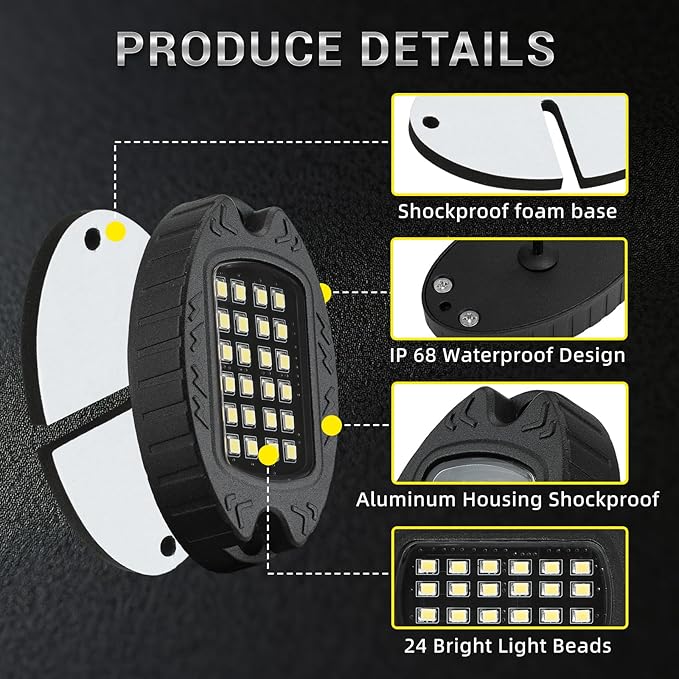 2 Pods White Rock Lights Used to Replace The Damaged Light, Support for 4pods, 6pods, 8pods, 10pods, 12pods Pure White Underglow Lighting Kits