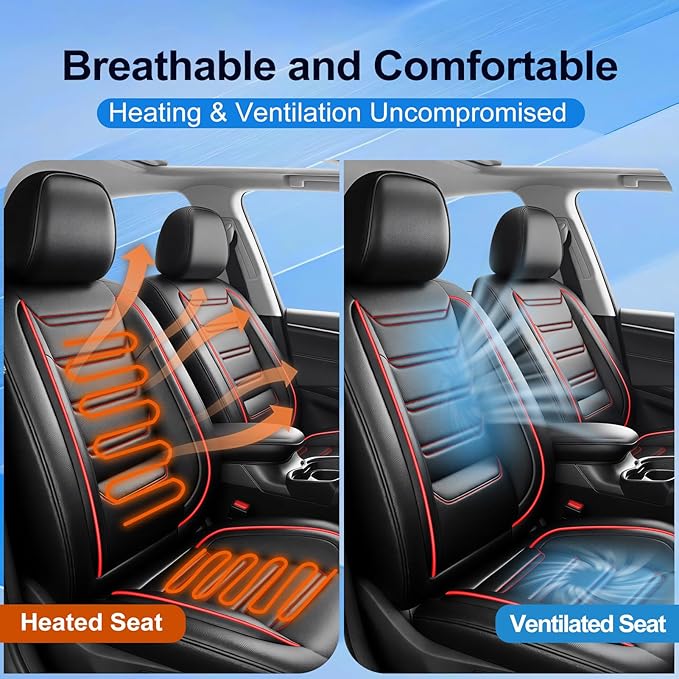 Fit CX-3 Car Seat Covers (Front Pair) for Select Mazda CX3 2016-2024 - Premium Full Coverage Leather, Airbag Compatible & Scratch-Resistant, Waterproof All Weather Seat Protector, Red Trim