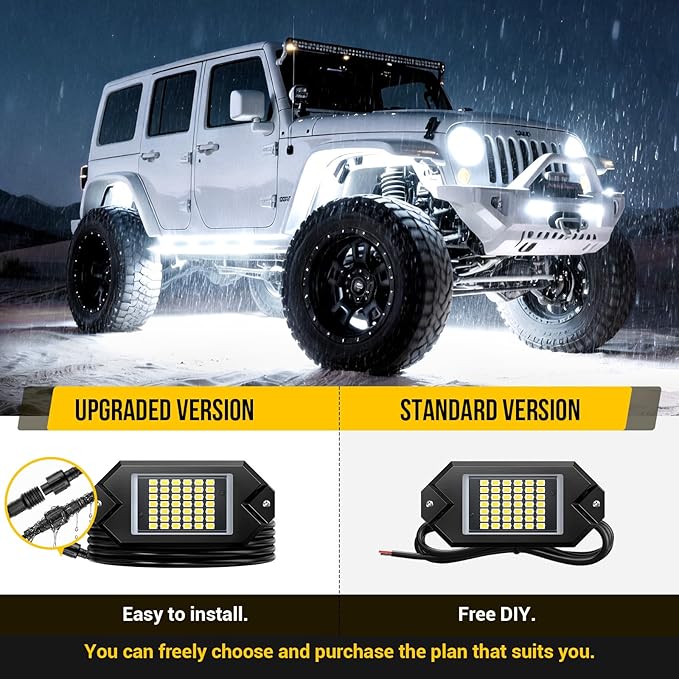 Hovano 16Pods Alloy White Rock Lights Kits with Extension Wires,6000K Pure White Color 42 LED Super Bright Chips IP68 Waterproof Underglow Kit for Pickup Off Road Trucks SUV ATV UTV Golf Car Boat