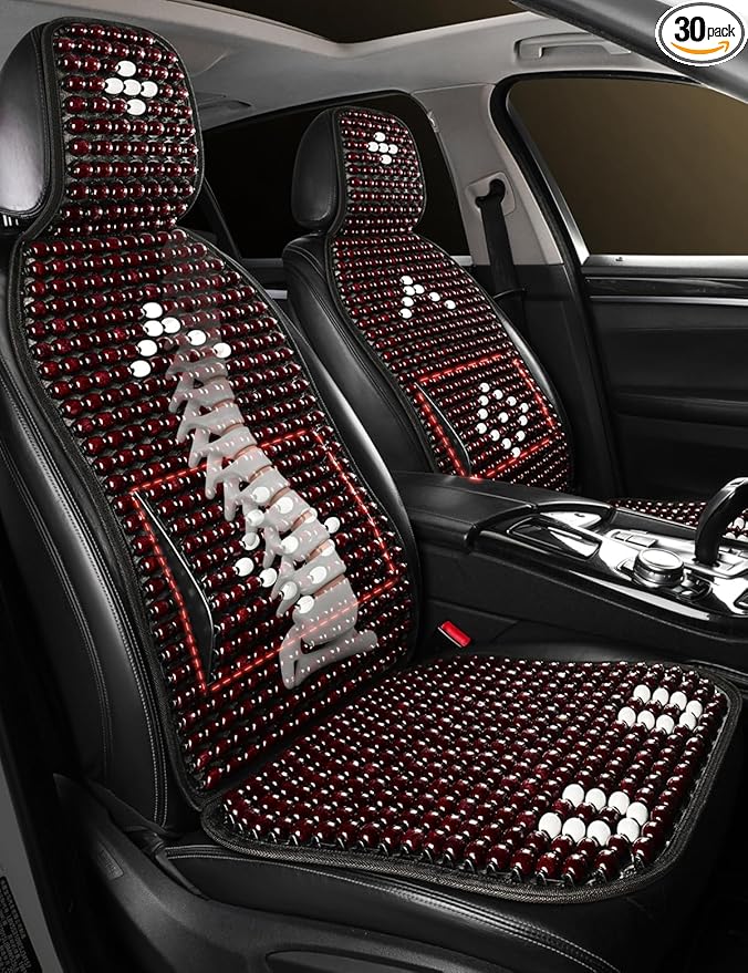 Wood Beaded Car Seat Cover Massaging Breathable Cooling Natural Wood Bead Cushion Universal Fit for Sedan, SUV & Truck. The Ergonomic Lumbar Support Can Relieve Painful from Long Trips