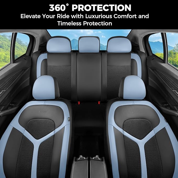 FLORICH Car Seat Covers Full Set, Universal Seat Cover 5 Seats, Automotive Seat Covers with Mesh Leather, Waterproof Car Seat Protector, Breathable Car Seat Cushion for Most Car SUV Truck, Blue