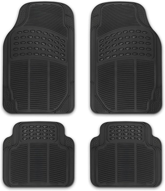 NASCAR Premium Car Floor Mats - 4-Piece Set | Heavy Duty All-Weather Rubber | Universal Trim-to-Fit for Cars, Trucks & SUVs | Traps Dirt, Snow & Water | Black Floor Mats