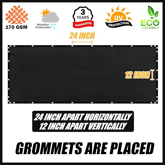 Royal Shade Custom Size 5' x 62' Black Fence Privacy Screen Windscreen Cover Netting Mesh Fabric Cloth - Cable Zip Ties Included (We Make Custom Size)