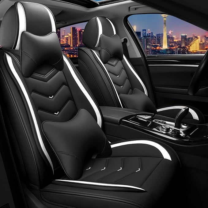 CTDS Car Seat Covers for Jeep Grand Cherokee L 2021-2026, Stylish Sport Seat Cover, Premium Nappa Leather Car Seat Cover. Automobile Seat Covers Sets.(Luxury 2 Seats/Black White)