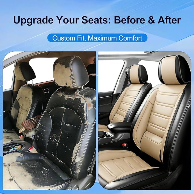 Fit Trax Car Seat Covers for Chevrolet/Chevy Trax 2015-2026, Premium Full Coverage Leather, Waterproof All Weather Seat Protector, Airbag Compatible, Scratch Resistant, Full Set, Black+Beige