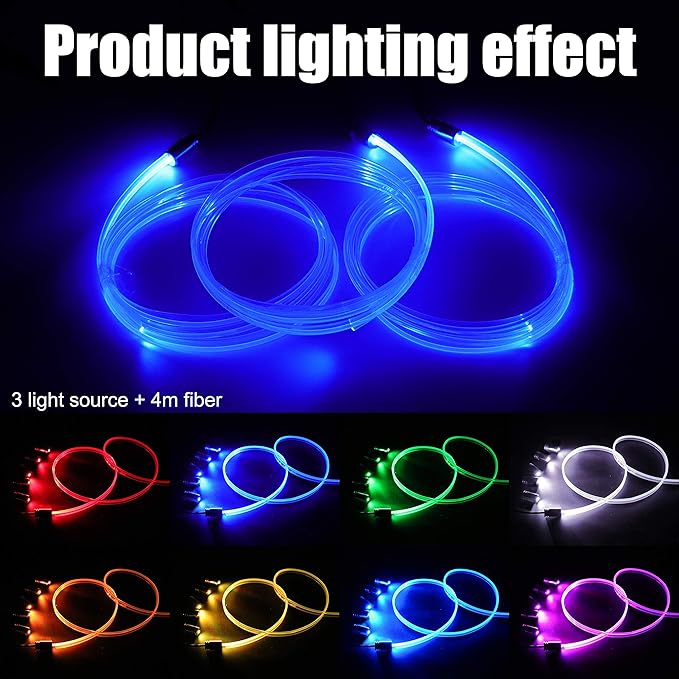 Car Atmosphere Light Kit 4m Fiber Optic RGB Multicolor Sound Active Music Sync Memory Function Bluetooth APP Control 64 Colors USB Car Interior Ambient Lighting Kit DC 12V