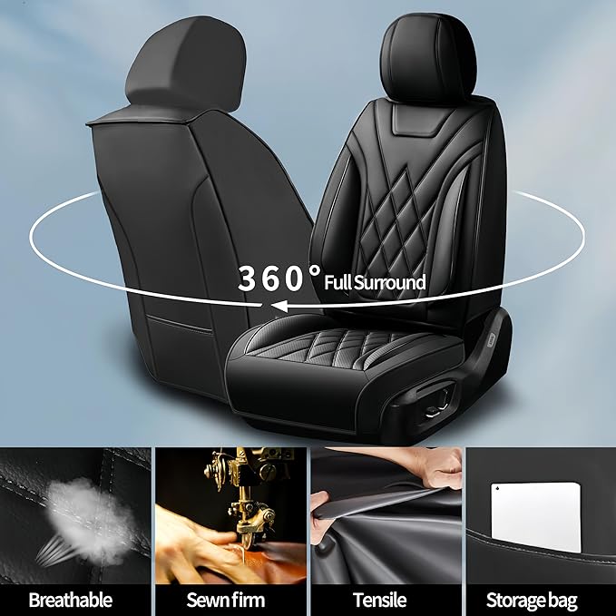 Fit Integra Car Seat Covers for Acura Integra 2023-2026 - Premium Leather, Waterproof, All-Weather, Airbag Compatible, Anti-Slip, Breathable, Easy Install, Seat Protectors, Full Set, Black