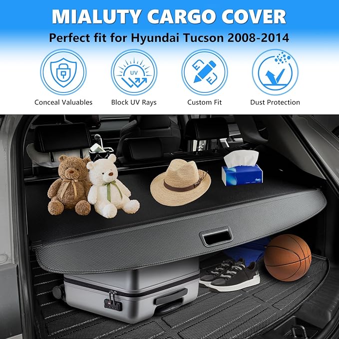 MIALUTY® Cargo Cover for 2008-2014 Hyundai Tucson Retractable Trunk Cover Tucson Accessories Anti-Peeping Anti-Theft Privacy Screen,Trunk Luggage Shield Shade Carbon Fiber Texture