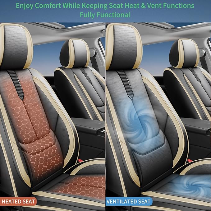 Fit Prius Car Seat Covers for Toyota Prius 2001-2024 2025 2026 -Upgraded Premium Waterproof & Breathable Leather,Airbag Compatible,All-Weather Seat Cushion Protector,2 Front/Black-Beige