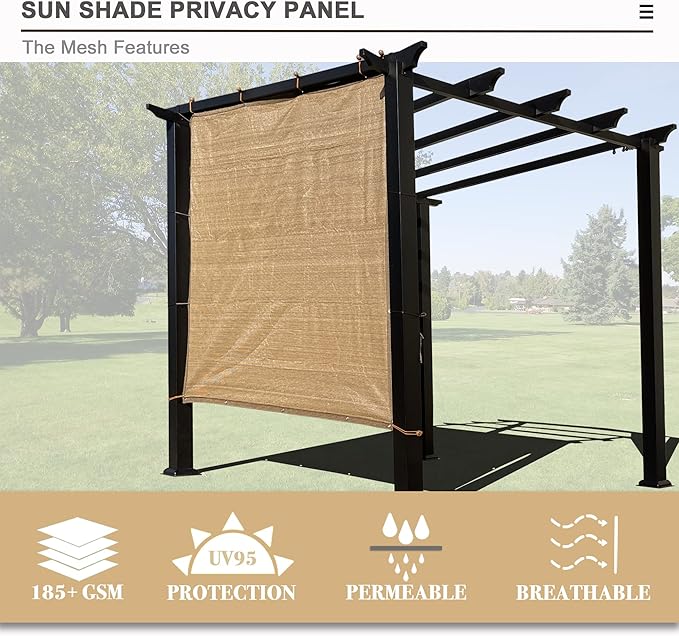 Sun Shade Privacy Panel with Grommets on 4 Sides for Patio, Awning, Window Cover, Pergola or Gazebo (Walnut, 10' x 10')
