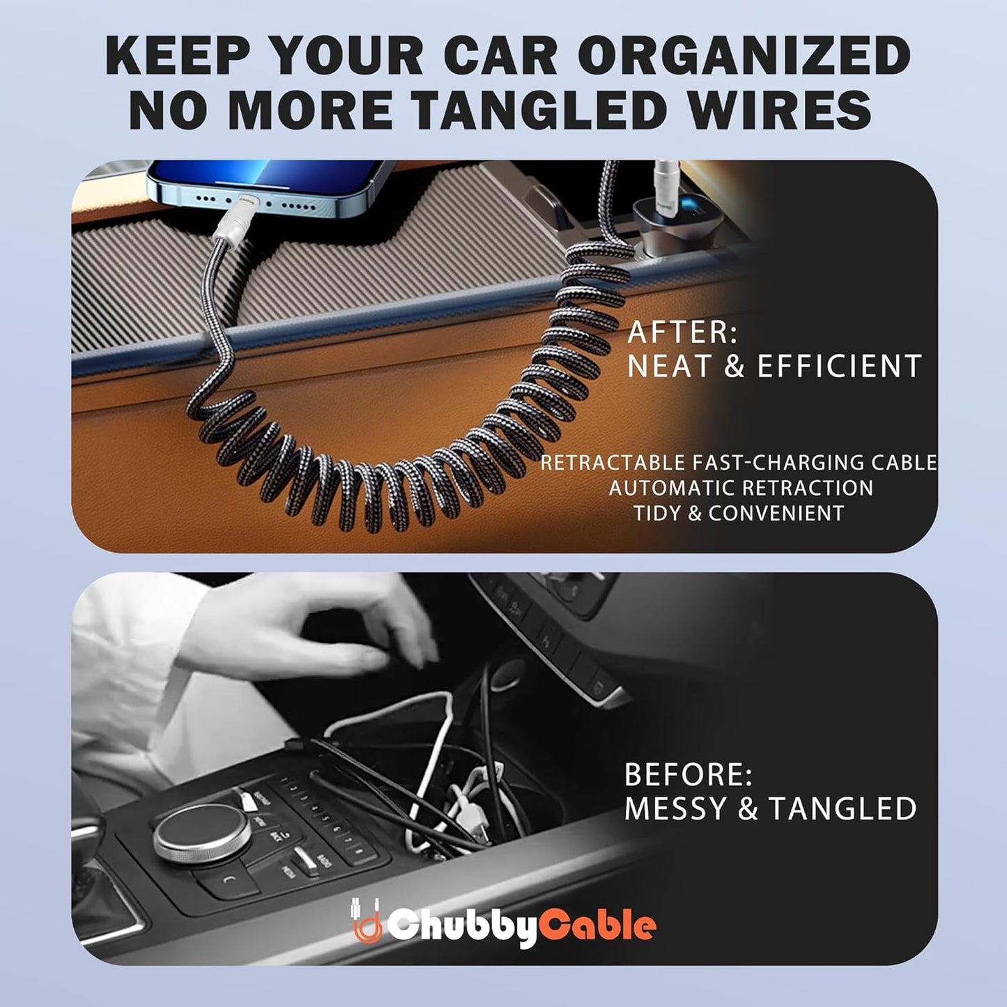 chubbycable Curly Chubby - Retractable Fast Charging Cable 240W Coiled Charger Cord for Car Durable USB-C Cable for Phones, Tablets and More, Green, Type-C to Type-C, 1.3FT-2.3FT
