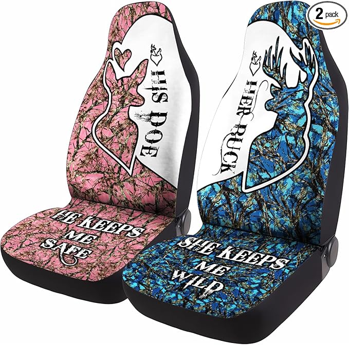 GENANY Hunting Couple Car Seat Covers Set of 2, Deer Breathable Front Seat Covers for Truck Sedan SUV, Couple Themed Car Accessories, Hunting Gift for Women Men