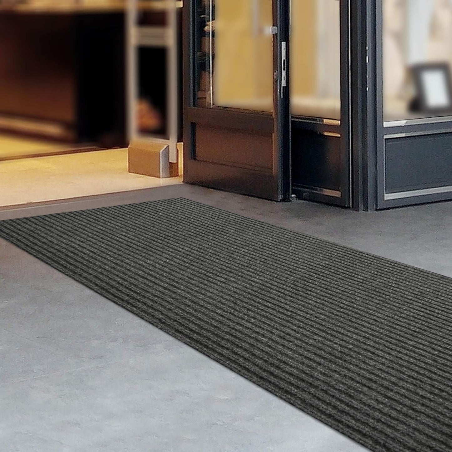 iCustomRug Spartan Weather Warrior Duty Indoor/Outdoor Utility Ribbed in 3ft,4ft,6ft Widths 70 Custom Sizes with Natural Non-Slip Rubber Backing 4'X32' in Charcoal