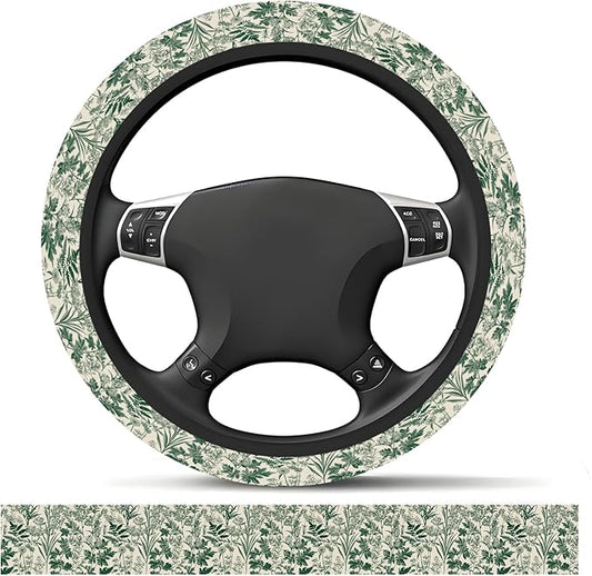 Elastic Car Steering Wheel Cover, Universal 20 inch Non-Slip Breathable Neoprene Steering Wheel Protector, Car Accessories for Women Men Fit Auto, Suvs, Truck Green Floral