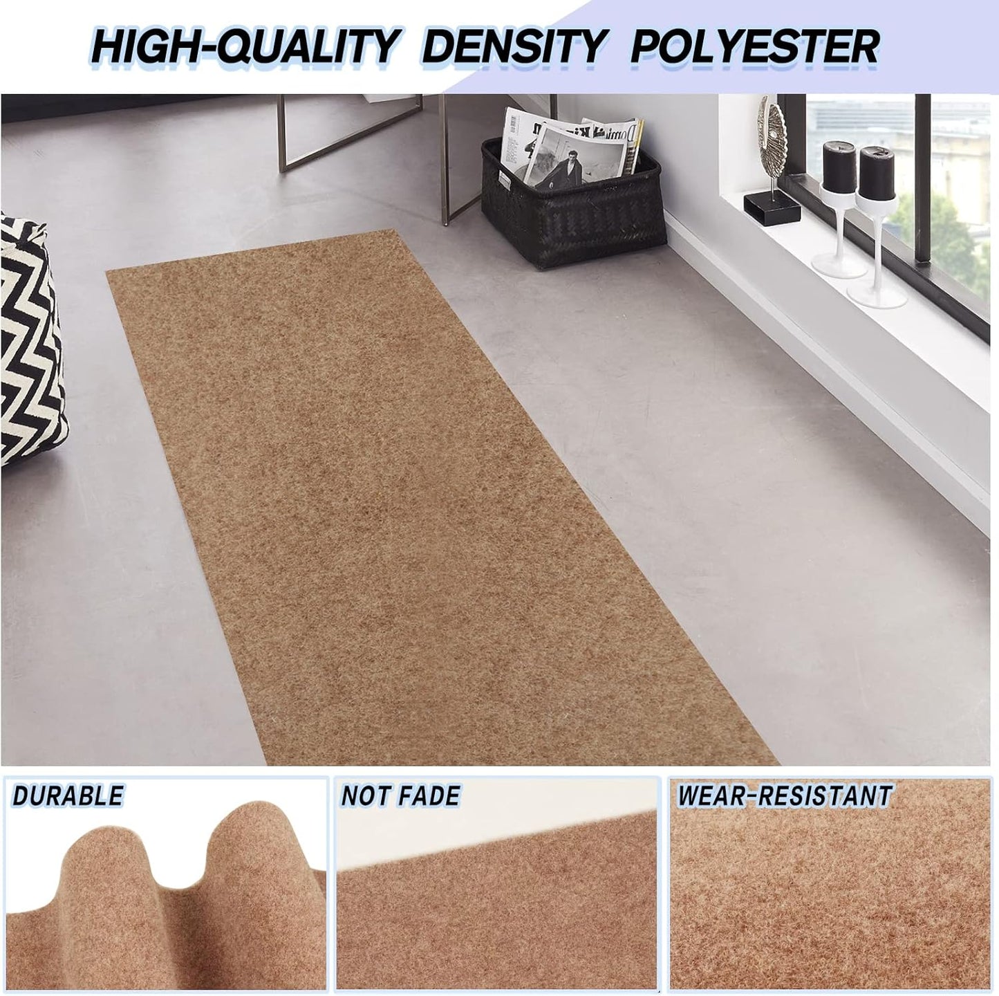 Custom Size Backed Non-Slip Area Rugs Runner, Easy Clean, Waterproof Runner Rugs for Hallway Entryway, Kitchen, Laundry, 2FT x 27FT, Beige