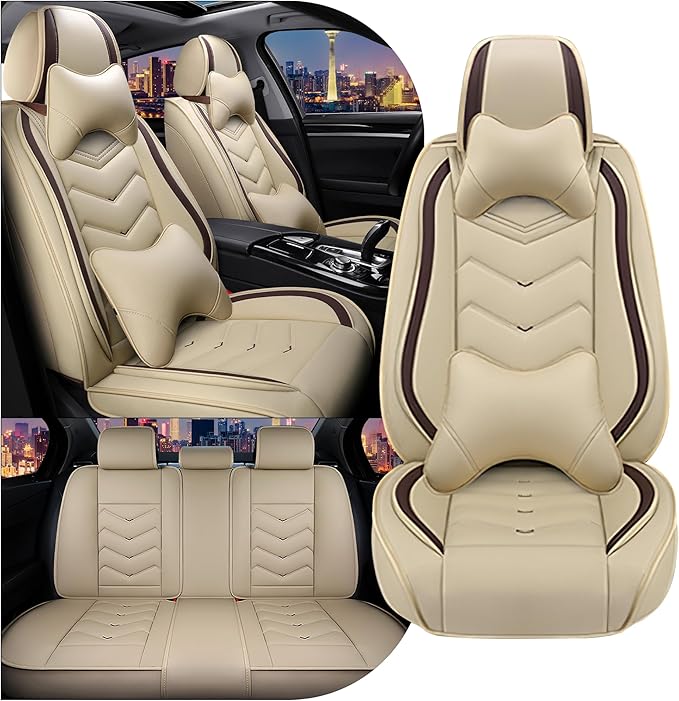 CTDS Car Seat Covers for Hyundai Kona 2018-2026, Stylish Sport Seat Cover, Premium Nappa Leather Car Seat Cover. Automobile Seat Covers Sets.(Luxury 5 Seats/Beige)