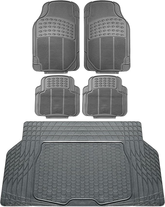 FH Group Automotive Floor Mats - Heavy-Duty Rubber, All Weather Protection Universal Fit Full Set Floor Mats and Cargo Mat, Climaproof, Semi Custom Trimmable for Most Cars, Sedan, SUV, Truck, Gray
