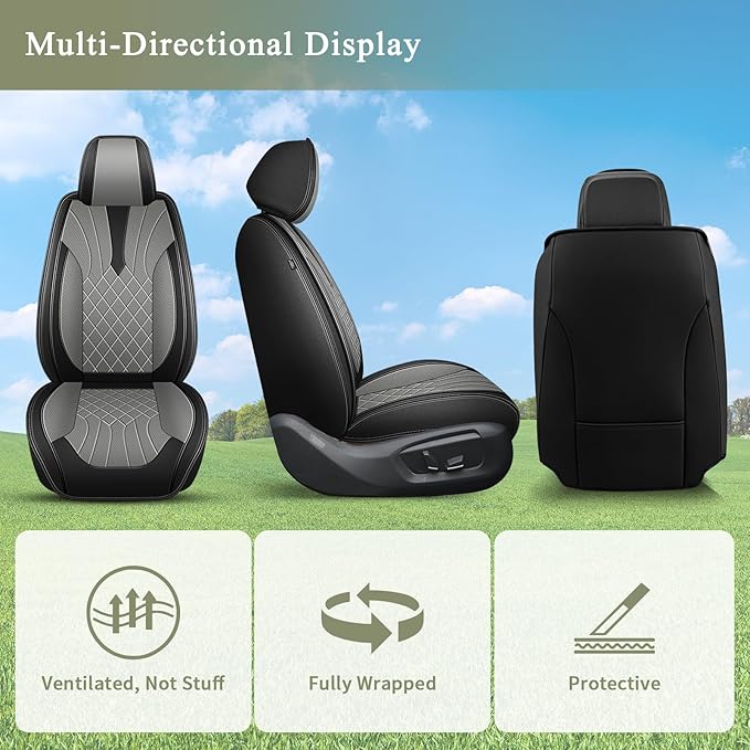 Car Seat Covers Front Pair for Nissan Rogue Sport 2017-2022: Breathable Perforated Leather Seat Cover (Black&Grey)