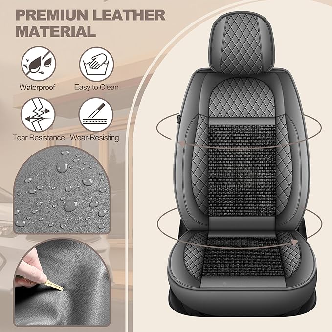 TTX LIGHTING for Toyota Highlander 2007-2026 Car Seat Covers, Breathable Ice Silk & Leather Seat Protector, Cool & Anti-Sweat for Long Driving, Airbag Compatible, 2 Front Seats (Black&Gray)
