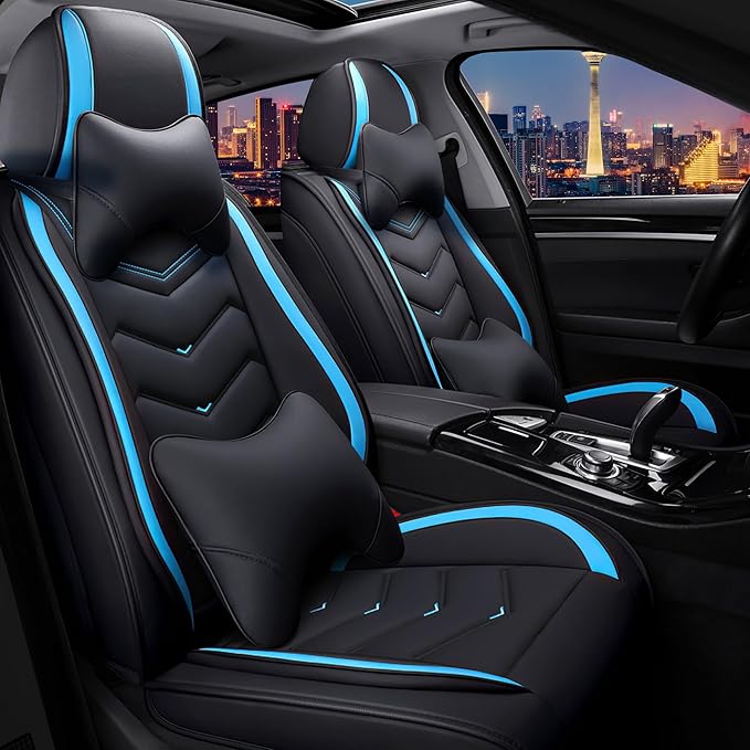 CTDS Car Seat Covers for Chevy Equinox 2005-2026, Stylish Sport Seat Cover, Premium Nappa Leather Car Seat Cover. Automobile Seat Covers Sets.(Luxury 2 Seats/Black Blue)