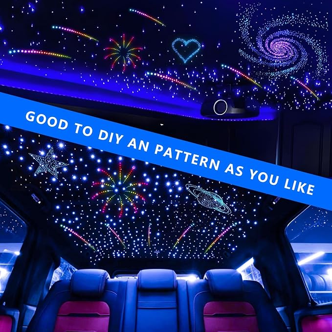 WEBUPAR 2PCS 3.2W 6LEDs Meteor Starlight Headliner Kit, 600pcs 0.01in 6.56ft, RGBW Shooting Stars Fiber Optic Lights with Bluetooth APP Control for Car/Home Theater