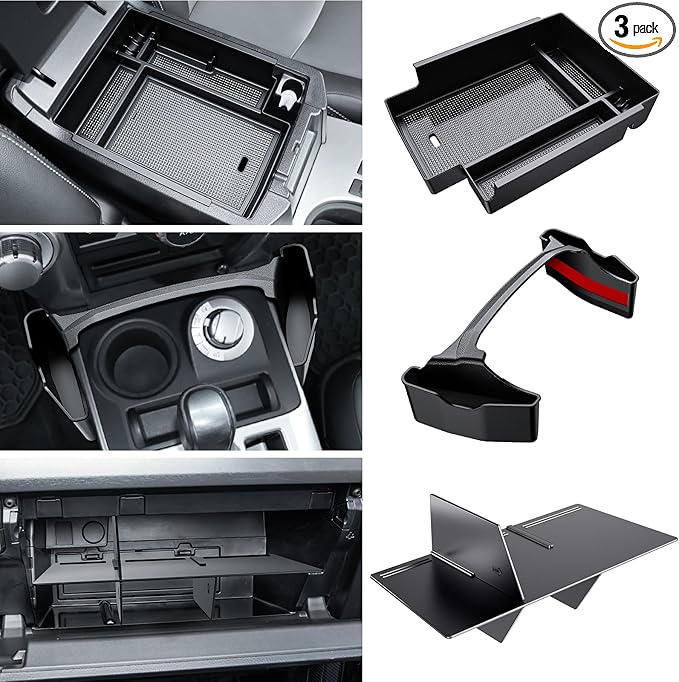 DIAMOOKY 3PCS Center Console Organizer Compatible with Toyota 4Runner 2024 2023 2022 2021 2020 2019-2010 Glove Box Organizer Gear Shift Tray Armrest Storage Box 5th Gen 4 Runner Accessories