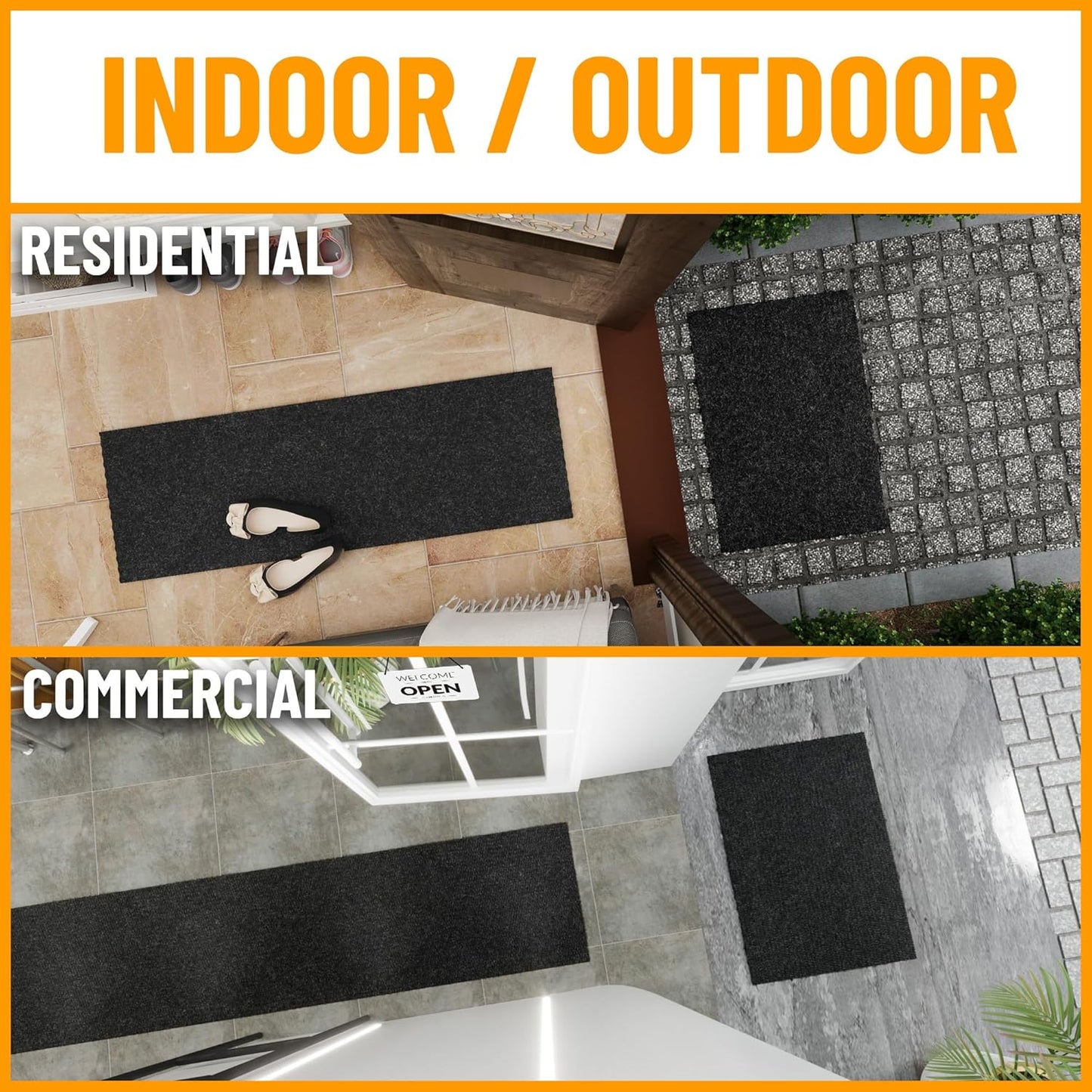 Ottomanson 2'7" x 33' Hallway Runner with Scraper Pile - Extra Durable Non-Slip Rug Mat for Indoor & Outdoor Use - Ideal for Kitchen, Entryway & Garage - High-Traffic Carpet, Black