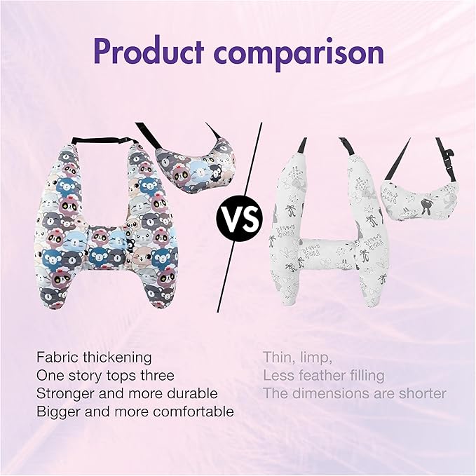 Car Pillow for Kids,Car Neck Head Support Cushion Set,Travel car seat Safety Pillow,h Shape car Sleeping Pillow Kids,Pillow case can be Disassembled and Washed (D)