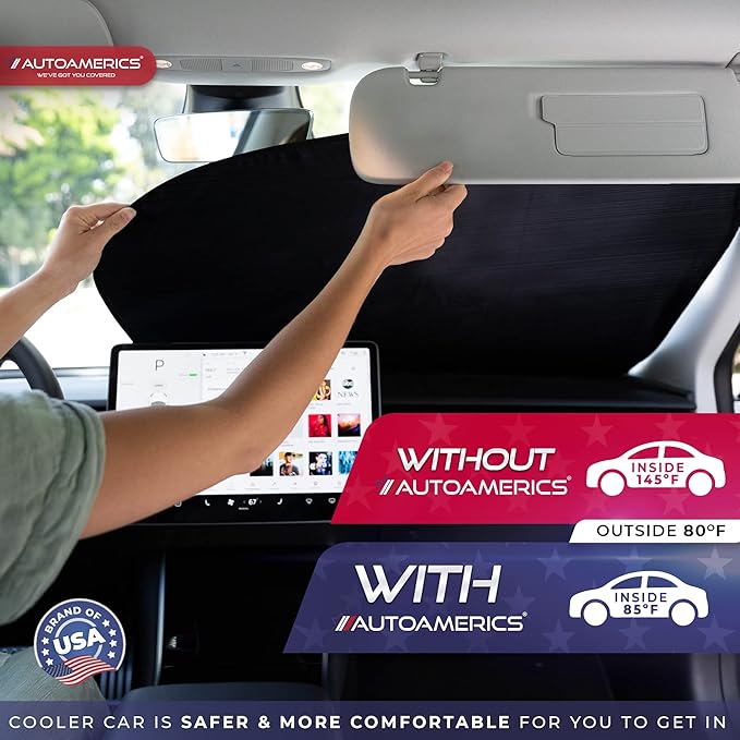 Autoamerics 2-Piece Windshield Sun Shade - Metallic Gray Foldable Car Front Window Sunshade for Most Cars SUV Truck Heat Blocker Visor Protector Blocks Max UV Rays and Keeps Your Vehicle Cool - Medium