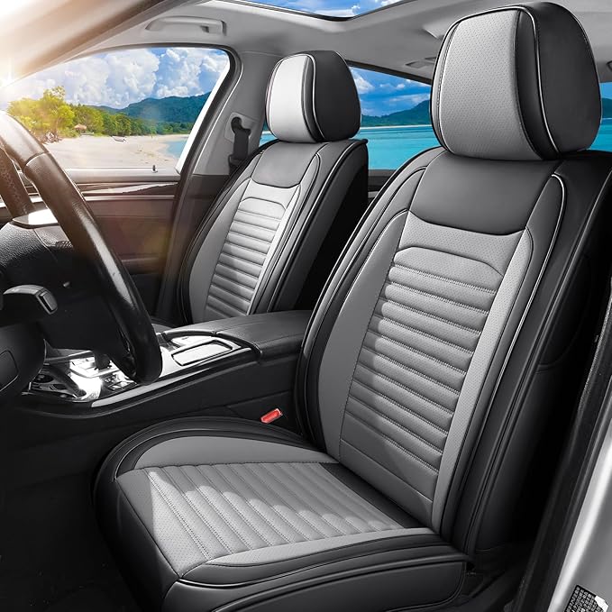 Front Seat Covers Fit for Toyota Venza 2009-2026, Car Seat Covers Front Seats, Breathable Faux Leather Automotive Seat Covers Front Pair Anti-Slip Seat Cover(Black&Gray, Front)