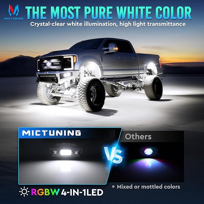 MICTUNING C1 16 Pods RGBW LED Rock Lights - Multicolor Underglow Neon Light Kit with Bluetooth Controller, APP Control
