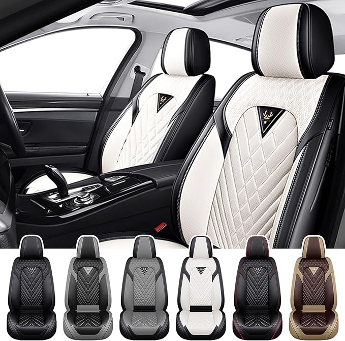 Truck Seat Covers for Chevy Silverado 3500 2007-2026, Waterproof Premium Leather Full Coverage Car Seat Cover, Muscle Sport Style Auto Interior Seat Cover Sets (Front Set/Black White)