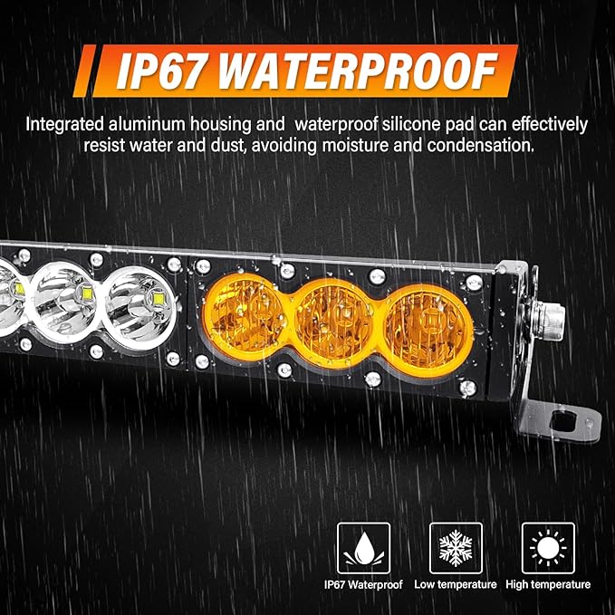 Willpower 17 inch LED Light Bar Single Row White Amber Dual Color 90W Off Road Light Bar Spot Flood Combo LED Work Light Truck UTV 4x4 Cars SUVs ATVs Boats Fog Driving Light with Wiring Harness kit